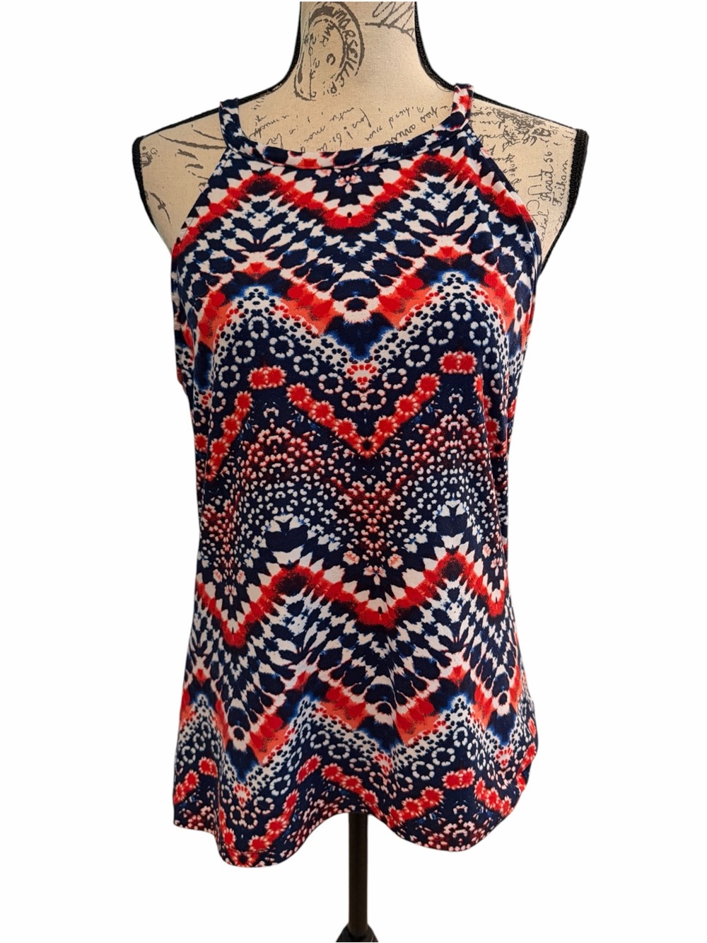 No Boundaries Navy, Red & White Chevron Halter Tank XL